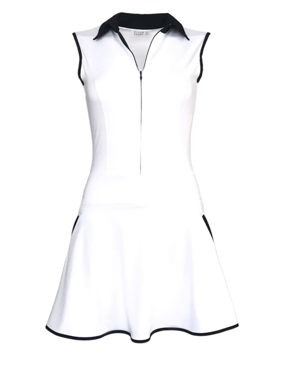 OLAY White Sleeveless Polo Tennis Dress with Black Trim